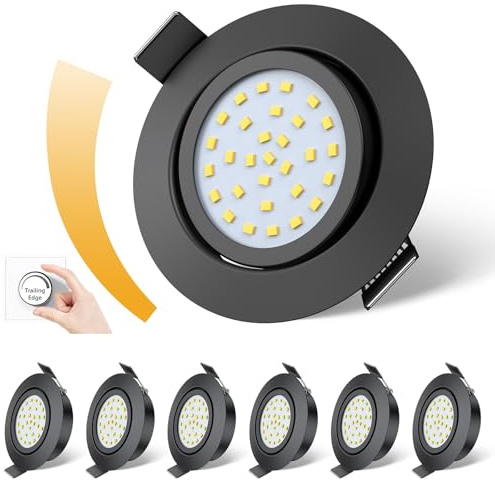 fosfor LED Einbaustrahler 230V Dimmbarer, 25mm Einbautiefe, 600LM, IP44 Spritzwassergeschützt, 5W Ersetzt 50W Halogenstrahler, 6er Set, für Küche, Badezimmer, Wohnzimmer (Neutralweiß 4500K, Schwarz)