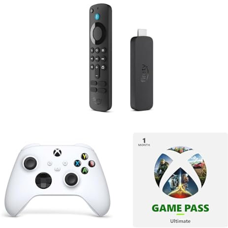 Xbox Wireless Controller - Standard - Robot White + Amazon Fire TV Stick 4K + 1 Month Game Pass Ultimate