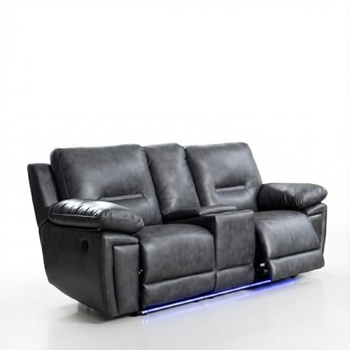 Sara Leather Electric Recliner Sofa With Cupholders - Leather Corner Sofa - 3+2 Seater - USB Charging Ports - LED Lights - Grey (2 Seater)