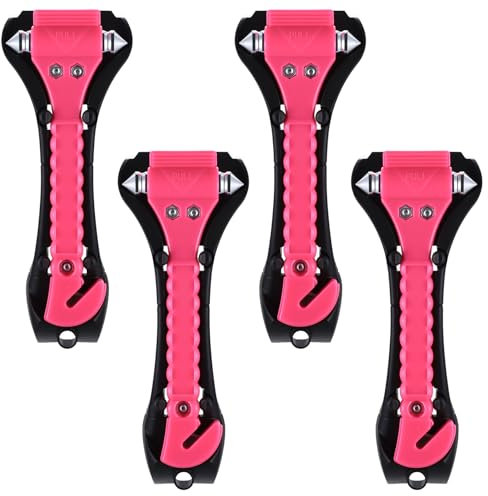 AIOUHMYM 4 Pcs Marteau de Sécurité pour Voiture, 2 en 1 Brise Vitre Coupe Ceinture, Casse Vitre Voiture et Coupe Ceinture, Outil de Marteau de Voiture d'urgence avec Coupe-Ceinture de Sécurité