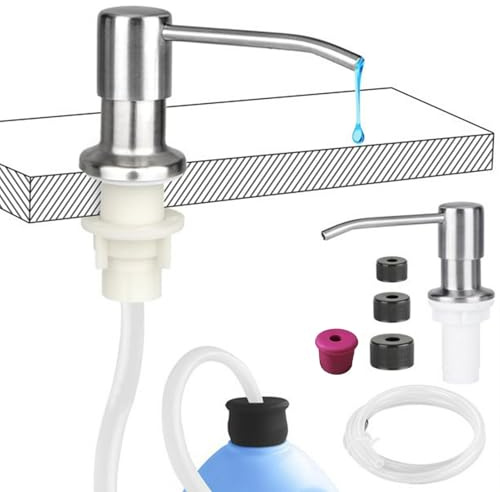 Set med tvåldispenser i rostfritt stål, bänkskiva, diskho tvåldispenser vattenpump med 99 cm förlängningsrör för kök badrum (silver)