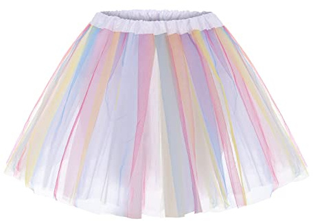 Generisch Regenbogen Tüllrock Damen Tutu bunt Tüll Rock Ballet Tanzrock Kurz Ballett Tütü Rockabilly Petticoat Unterrock Tanzkleid Rockabilly 80er Tütü Minirock Karneval Kostüm