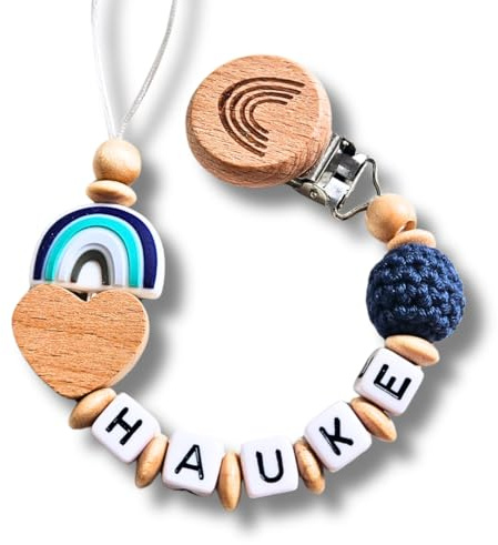 Personalisiertes Baby Geschenk, Mädchen/Junge, Schnullerkettchen mit Name, Schnullerband, verschiedene Farb-Varianten (2.Blau)
