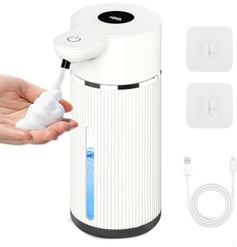 Seifenspender Automatisch, 420ML Elektrischer Seifenspender mit Sensor, Seifenspender Wandbefestigung, Schaumseifenspender, Automatic Soap Dispenser für Küchen, Bäder, Schulen, Hotels, Büro(Weiß)