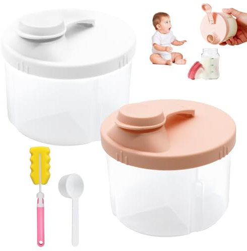 2 Pcs Baby Formula Powder Pots, Milk Powder Dispenser with Snap-On Lid 4 Compartment Rotatable Baby Formula Powder Dispenser Protable Formula Container Non-Spill Storage Container for Outdoor Travel