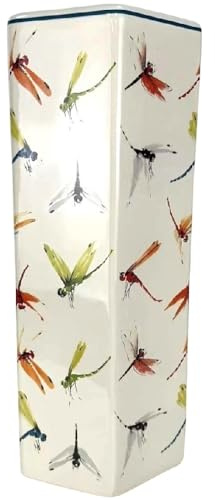 Britalia White and Multi Colour Dragonfly Print Ceramic Hexagonal Umbrella Stand - 44cm Height
