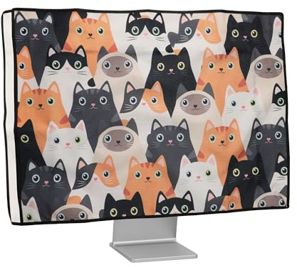 kwmobile Housse écran ordinateur compatible avec 31-32 moniteur housse écran ordinateur - Protection d'écran PC moniteur en lin - orange-noir-blanc