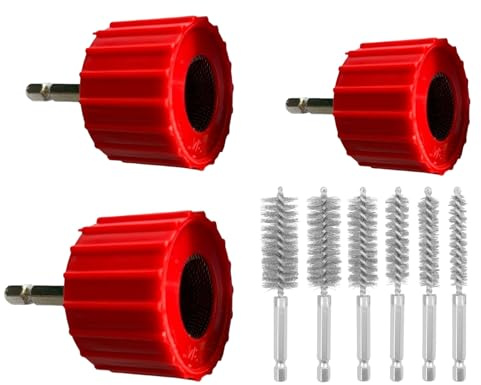 Jubepk Limpiador de tuberías de metal, juego de 3 cepillos de desbarbado portátiles, herramienta de limpieza de fontanero, 6 cerdas de alambre, tubo para mantenimiento de tuberías de cobre