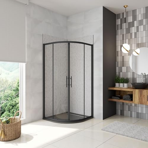 AICA Mampara de Ducha Curva Semicircular Corredera Perfil Negro mate Vidrio Templado 5mm (780-800) x(780-800) x1850mm