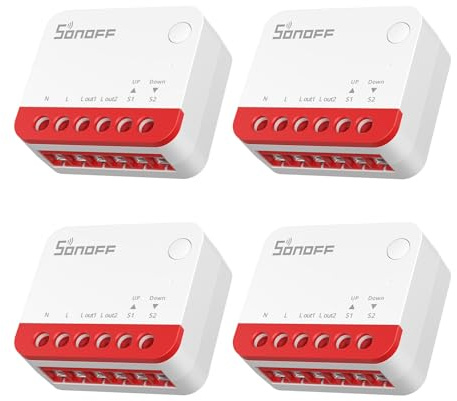 SONOFF MINI-ZBRBS Zigbee Lot de 4 commutateurs intelligents pour volet roulant, taille mini, contrôle en pourcentage, répéteur Zigbee, assistant Alexa/Google/Home, fil neutre requis, lot de 4