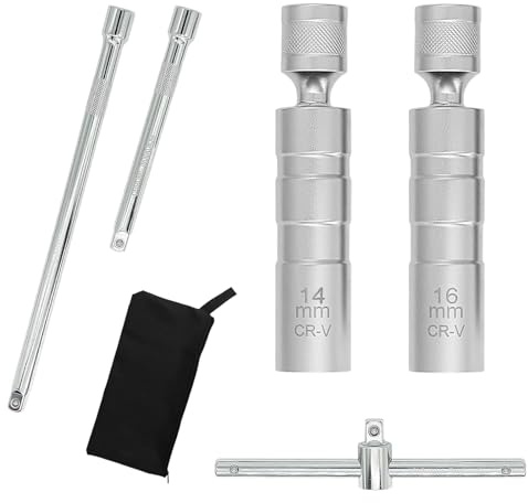 YOZAIUUI Thin Wall Spark Plug Socket Set - 6Pcs Magnetic Tool | 12 Point Universal Joint with 3/8 Inch Drive Extension Bars for 14mm or 16mm Automotive Repairing