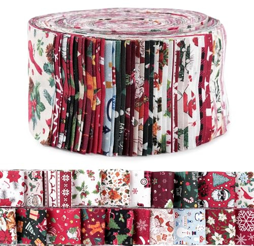 40 st julpaket av bomullstyg, 6,5 x 100 cm remsor med jultema (Santa/träd/snögubbe), gör-det-själv hantverkstyg för quiltning, gör-det-själv-hantverksprojekt och dekor för högtidsfest