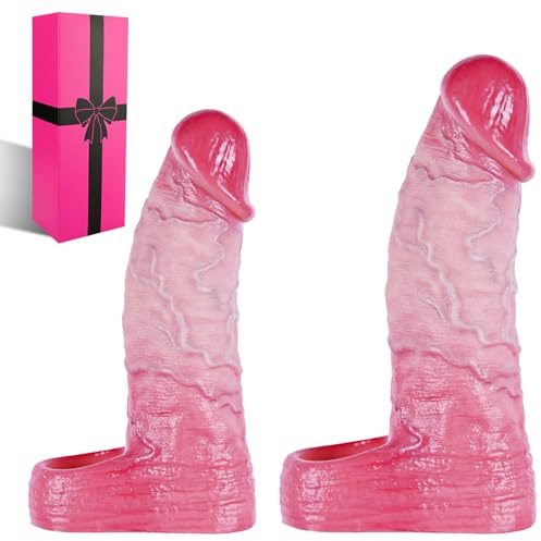 Set di 2 copripene e anelli in silicone realistici, S/L, per rapporti più duraturi e intensi, con glande rosso e vene realistiche, prolunga pene, giocattolo adulto per uomini e coppie