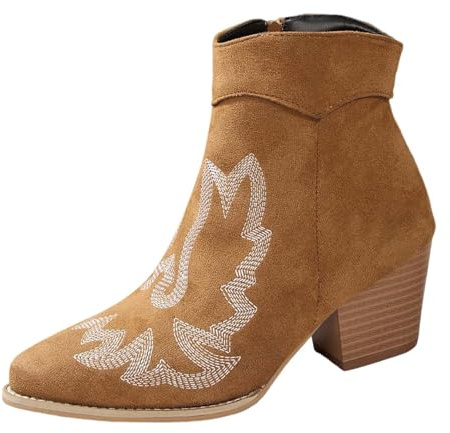 Generisch 2026 Botas de mujer de pantorrilla media retro de tacón grueso botines con cremallera casual moda zapatos de invierno cómodos