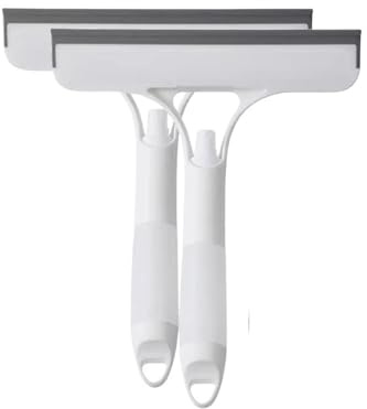 3 In 1 Window Cleaning Squeegee Multi Function Glass Mirror Wiper With Spray Bottle Microfiber Scrub Household Car Cleaner Tools(White 2pcs)
