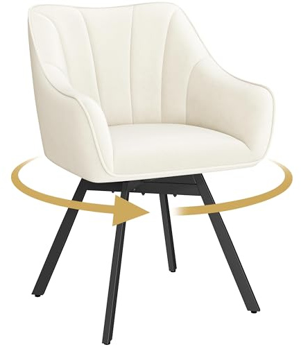 Yaheetech Swivel Dining Chair with Armrests and Backrest, Modern Velvet Side with Metal Legs and Rotating Seat,Kitchen Chair for Dining Room,Living Room,Bedroom,Office,Beige