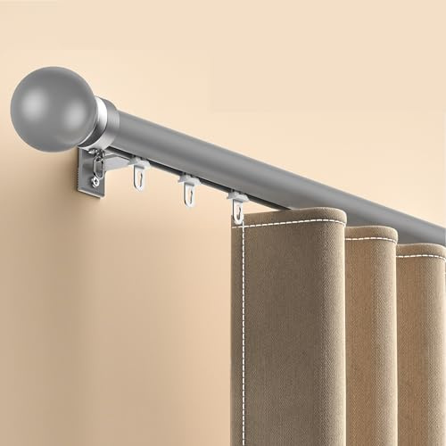 Gardinspår i aluminium 1-lager med lockhållare för skjutgardiner, perfekt för balkonger, kontor, hotell, kliniker (grå 4,/14 fot)
