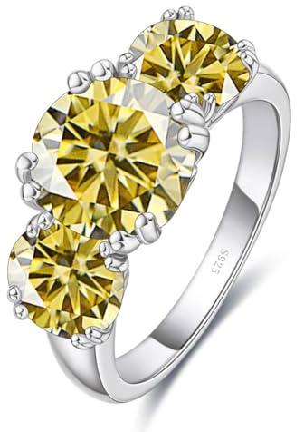 5cttw gul/blå/rosa Moissanite bröllopsring for kvinnor 3 sten D färg VVS1 diamantringar 925 sterling silver årsdagen förlovningsringar med certifikat(Yellow,9)