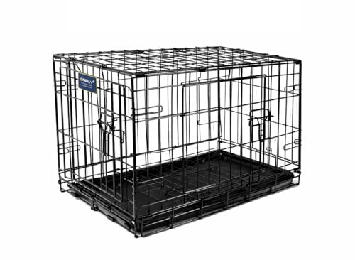 Simply Maison Hundekäfig S – klappbare Transportbox aus Metall, Stabiler Hundekäfig mit Kunststoff-Bodenschale, für kleine bis große Hunde & Katzen, schwarz | Größe S | 60cm(L) x42,5cm(B) x49cm(H)
