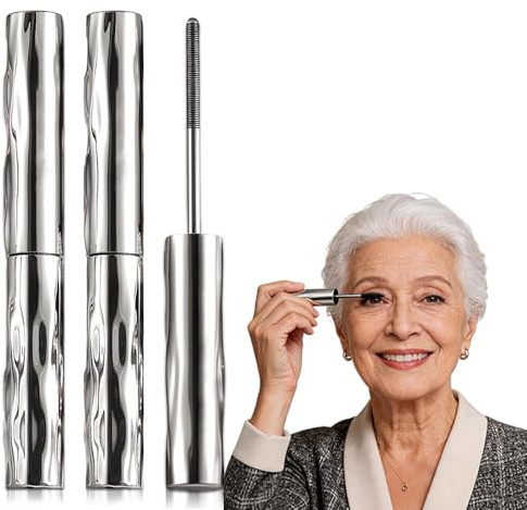 Mascara für ältere Frauen, 2026 Neu Metal Mascara mit Metallbürste, 3D Curling Eyelash Iron, Wasserfest Iron Eye Mas cara Volumengebende Wimperntusche Schnell Trocknend und Wischfest (2PC)