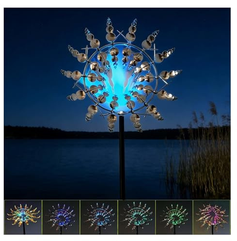 Solar Magical Metal Windmill, Large Wind Spinners Outdoor 360° Wind with Kinetic, 13.4 x 71in Wind Streamer,Silver