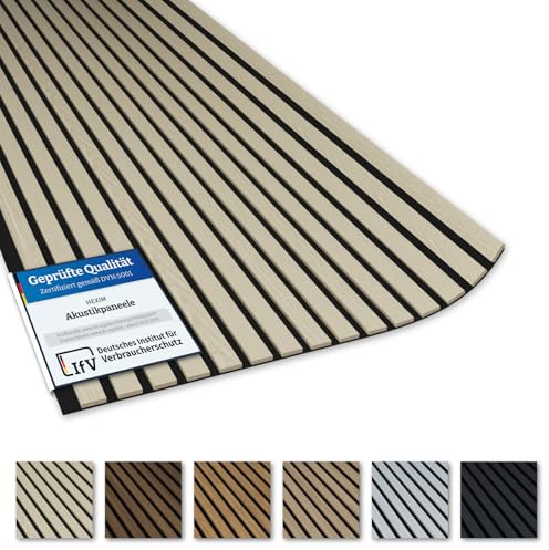 Akustiko Lamella Akustikpaneele 2 Stück 280x60cm - flexible Filz MDF Wandpaneele fugenlos - überlappende Holz Lamellenwand Paneele weiß - Akustik Wandverkleidung (3.36m² White Ash)