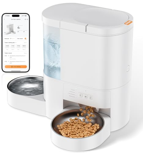DUDUPET Distributeur Croquettes Chat Automatique et Eau 2 en 1, WiFi 5G App | 4L de Nourriture & 3L d'eau, Enregistrement Vocal, 10 Repas Programmables, 1-15 Portions, pour Chats et Chiens