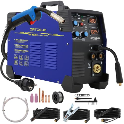 Poste A Souder, 200Amp MIG/Lift TIG/Stick MIG 3 en 1 Gaz MIG Sans gaz Flux Core MIG,Soudage par points, IGBT Inverter Poste A Souder,avec Pistolet Soudage MIG,Fil de 0.8mm