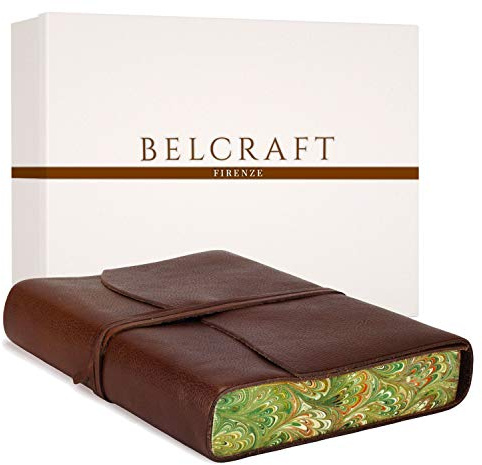 BELCRAFT Venezia Romantica mittelgroßes Notizbuch aus Leder, Handgearbeitet in klassischem Italienischem Stil, Geschenkschachtel inklusive, Tagebuch, Lederbuch (12x17 cm) Braun