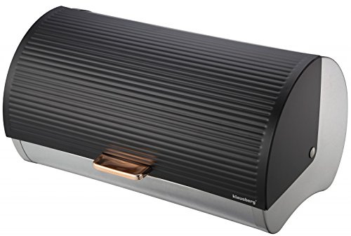 Klausberg STAHL BROTBOX BROTKASTEN KB-7269 Edelstahl Emaile Silber/Schwarz