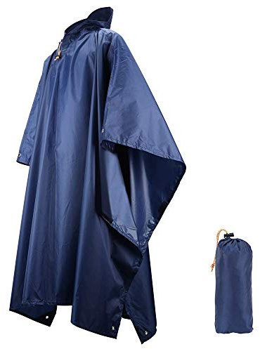 LAMA Poncho Impermeabile Multifunzionale 3 in 1, Riutilizzabile, Parasole, Con Custodia per il Trasporto, Per Bici, Trekking, Blu
