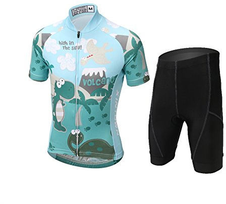 YFPICO Niños Niñas Conjuntos Maillots de Bicicleta Top de Manga Corta + Pantalones Traje de Ciclismo, Cielo Azul, 134/140