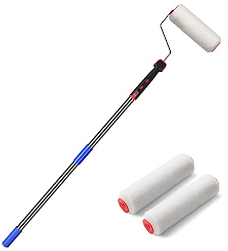 FLY HAWK Paint Roller,4 FT Brush kit Multi-Function Paint Roller kit with House Paint Roller Brush Stainless Steel Pole, New Splicing Rod, Mural Brush for Walls and Ceiling (White) (4 FT)