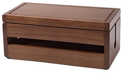 Insun Aufbewahrungsbox für Kabel und Steckdosenleiste, Kabelbox Holz Handgemacht, Kabelmanagement Box, Kabel Organizer Dunkelbraun 37.7x14.3x12.3cm