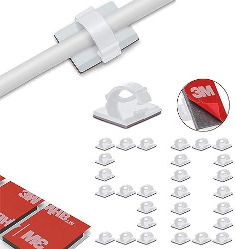 50Pcs Kabelhalter Selbstklebend Dauerhaft mit 3M Outdoor & Indoor, Kabelclips für Kabel Organizer, Kabelführung Kabelklemmen am Schreibtisch für Lichterkette Befestigung/Büro/Haus/Ladegerät (Weiß)
