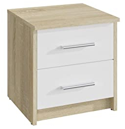 MATKAM Comodino 2S in stile classico | H/W/D 41 x 40 x 35 cm, con due cassetti | Disponibile in diverse versioni (rovere Sonoma - frontale bianco)