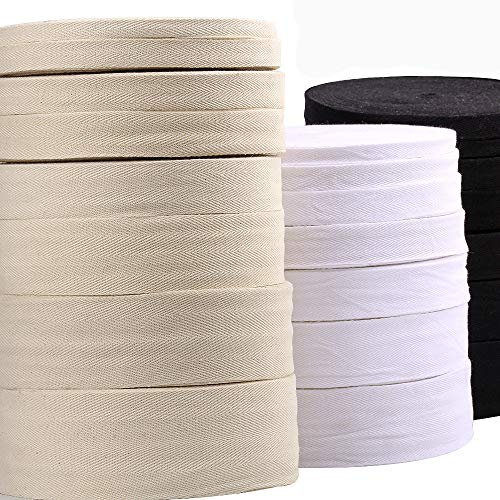 Egurs Baumwollband, 50 Meter 1-5cm Fischgrätenmuster Twillband Schrägband Nahtband Webband Beige 2.5cm