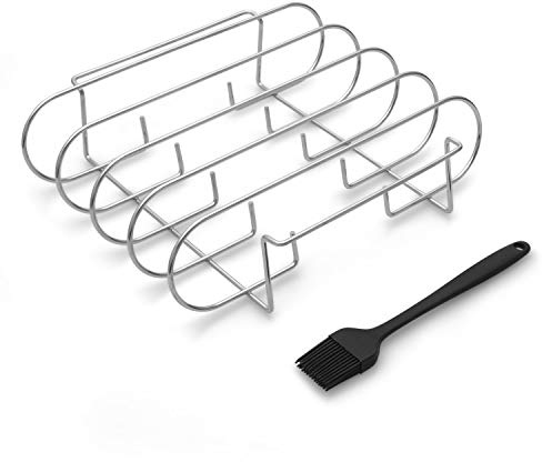 Venmark Rippenständer mit 4 Schlitzen Rippchenhalter - strapazierfähiger Edelstahl-Grillständer zum Braten von Fleisch mit 2 griffigen Griffen - komplett mit Silikon-Heißluftpinsel