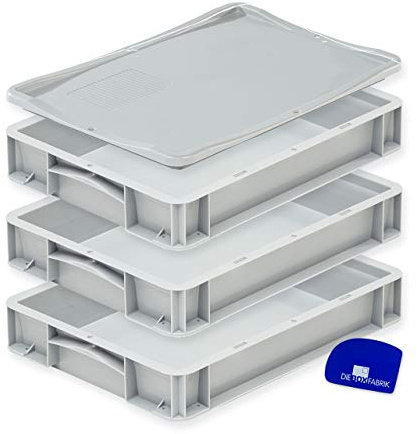 DIE BOX FABRIK Pizzaballenbox (40 x 30 x 7 cm) für Pizzateig | inklusive Teigschaber (3 Boxen mit 1 Deckel)
