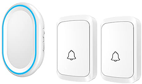 LWPCP Sonnette sans Fil avec 2 Boutons Poussoirs - Kit De Carillon De Porte sans Fil Enfichable Mural, Portée De 1000 Pieds, Étanche IP44, 58 Carillons, Volume 4 Niveaux,Blanc
