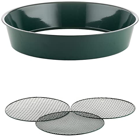 BigDean XL Gartensieb aus Metall Ø 37cm - fein bis grob - inkl. 3 austauschbarer Siebeinsätze 6,4/9,5 & 12,7 mm - Erdsieb Sandsieb Kompostsieb Sieb für Garten, Erde, Sand, Kompost