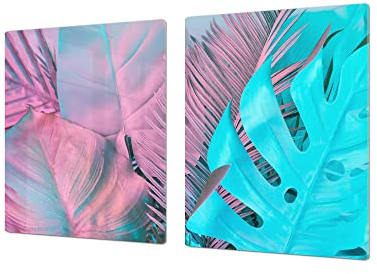 Cubre vitro de cristal templado de Gran Tamaño – Protector de encimera apaisado – UNA PIEZA (80 x 52 cm) o DOS PIEZAS (40 x 52 cm); DD37 Serie de hojas y patrones vintage