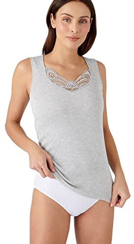 Damart Camiseta de Tirantes de canalé Fino con guipur Thermolactyl Ropa Interior, Gris Jaspeado, Medium para Mujer