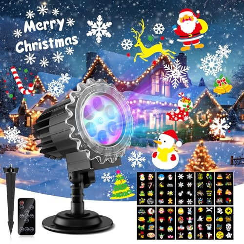MATEPROX Proyector Luces Navidad, Luz LED de Copos de Nieve Resistente al Agua IP65, Lámparas de Decoración para Interiores y Exterior, Jardín, Césped, Casa, Fiesta