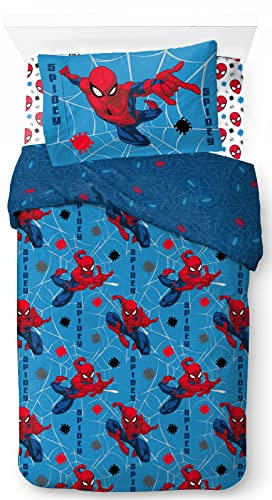 Jay Franco Marvel Spiderman Spidey Faces 100% cotone set biancheria da letto 3 pezzi 135 x 200 cm misura letto singolo - copripiumino + lenzuolo con angoli 90 x 200 cm + federa 50 x 70 cm