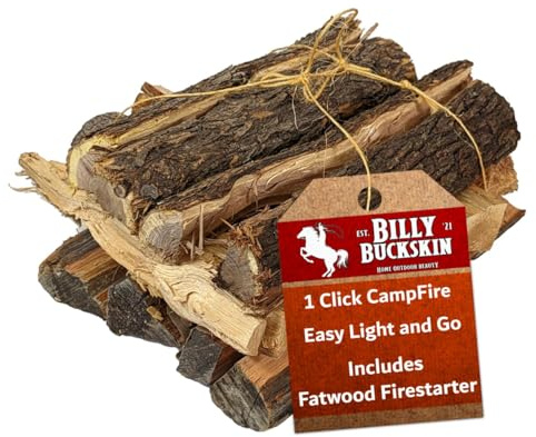 19 LB. Campfire Wood Bundle, Juniper, Pinion, Mesquite & Fatwood Firestarter Sticks by Billy Buckskin Co., 1 Click Fire to Light, Split Seasoned Firewood Logs for Bonfire, Campfire, Fire Pit, Grilling