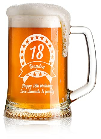 ukgiftstoreonline Engraved/Personalised Birthday Beer Tankard - Gift for Boys 18th/21st/30th/40th/50th/60th/65th/70th