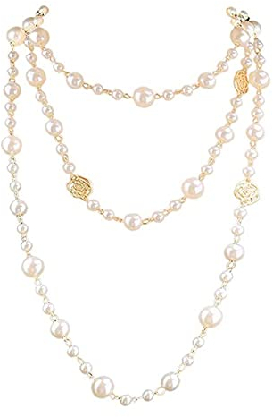CZZSiug Camellia Halskette Designer Nachahmung Perle Ausschnitt Camellia Lange Mehrschichtige Perlenkette Elegant Damenbekleidung Zubehör