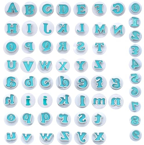 GOIYZTTR 62 Piezas Cortador de Galletas del Alfabeto,Cortador de Fondant con Letras y Numeros para Decoración de Tartas, Hacer Tartas y Galletas