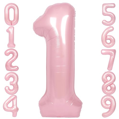 SUWEN 40 Inch Pink Large 1 Balloon Numbers Big Foil Helium Number Balloons 0-9 Jumbo Happy 1st Mylar Birthday Party Decorations Anniversary Party Supplies